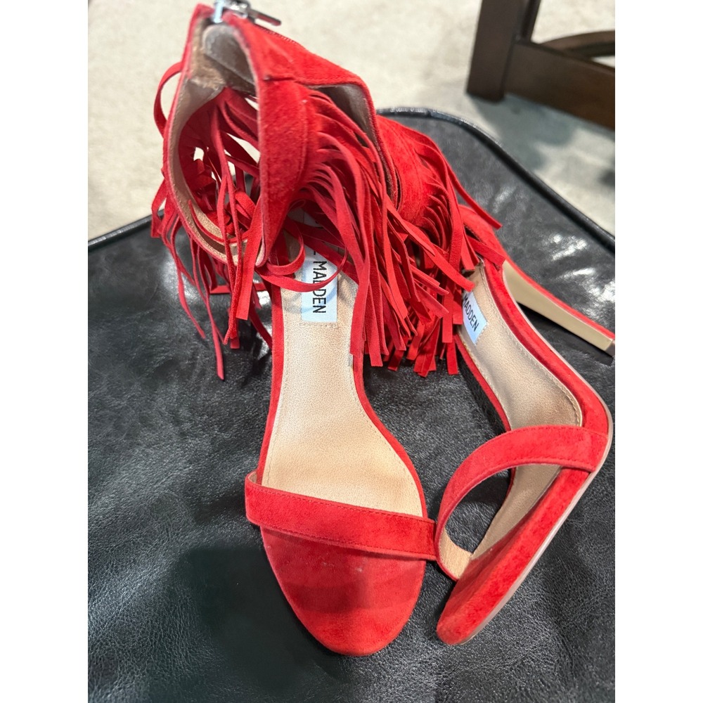 Steve Madden Red Suede Fringe Stiletto Heel Sandals Size 6m